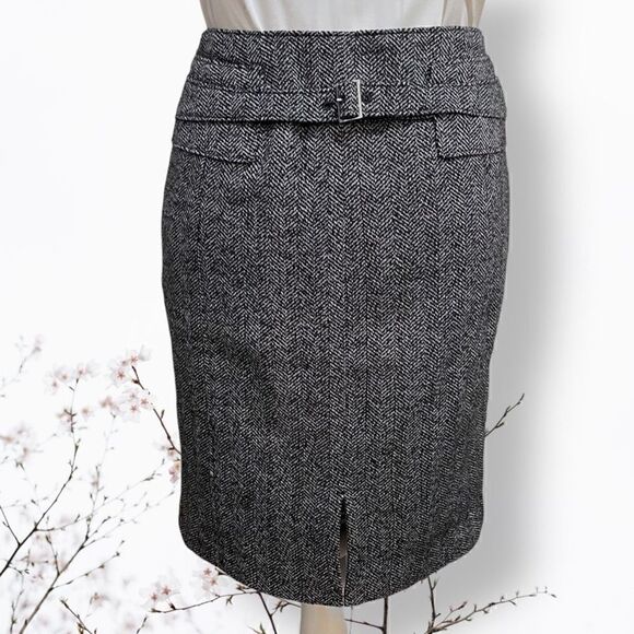 EXPRESS Wool Blend Fall Skirt Black Chevron Knee Length Pencil Skirt Sz 4 - Picture 2 of 9